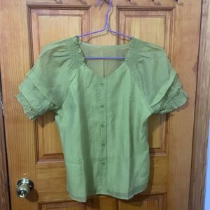 Chartreuse Flowy Blouse Top Button Down